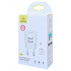USAMS φορτιστής τοίχου T20, 2x USB, 2.1A, λευκός