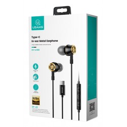 USAMS earphones με μικρόφωνο US-SJ482, Type-C, 10mm, 1.2m, μαύρα