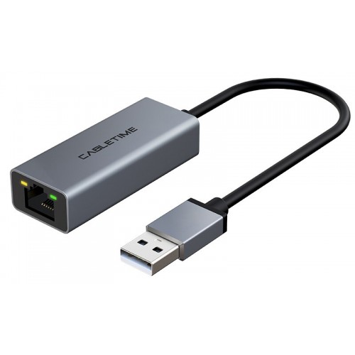 CABLETIME αντάπτορας USB 2.0 σε RJ45 AML100, 100Mbps, 0.15m, γκρι
