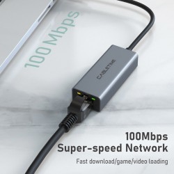 CABLETIME αντάπτορας USB 2.0 σε RJ45 AML100, 100Mbps, 0.15m, γκρι