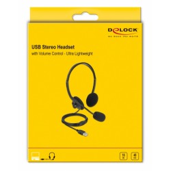 DELOCK headphones με μικρόφωνο 27178, stereo, USB, volume control, μαύρα