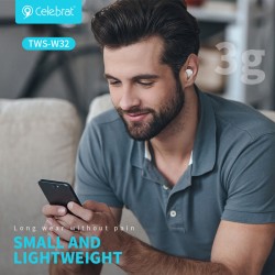 CELEBRAT earphones με θήκη φόρτισης TWS-W32, True Wireless, μαύρα
