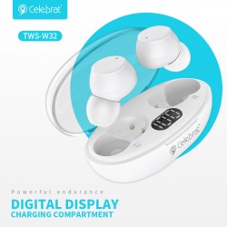 CELEBRAT earphones με θήκη φόρτισης TWS-W32, True Wireless, λευκά