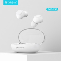 CELEBRAT earphones με θήκη φόρτισης TWS-W32, True Wireless, λευκά