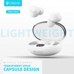 CELEBRAT earphones με θήκη φόρτισης TWS-W32, True Wireless, λευκά