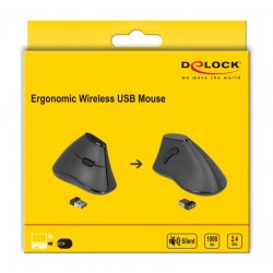 DELOCK ασύρματο vertical ποντίκι 12622 οπτικό, 5 πλήκτρα, 1000DPI, μαύρο
