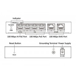 HIKVISION Managed switch DS-3E1106HP-EI, 4x PoE & 2x RJ45 ports, 100Mbps