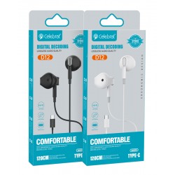 CELEBRAT earphones με μικρόφωνο D12, USB-C, 1.2m, μαύρα