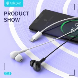 CELEBRAT earphones με μικρόφωνο D13, USB-C, 1.2m, λευκά