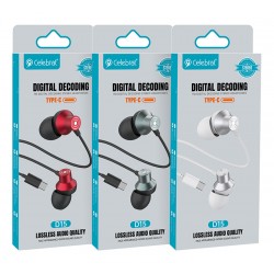 CELEBRAT earphones με μικρόφωνο D15, USB-C, 1.2m, μαύρα