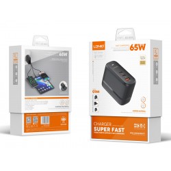 LDNIO φορτιστής τοίχου Q366 με καλώδιο, USB/2x USB-C, 65W, GaN, μαύρος
