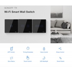 SONOFF smart διακόπτης ΤΧ-T3EU2C, αφής, Wi-Fi, διπλός, μαύρος