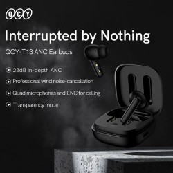 QCY T13 ANC Black - TWS 10mm Dynamic Driver, 4-mic 28dB ANC, Bluetooth 5.3, 7hr-30hr, 75ms latency